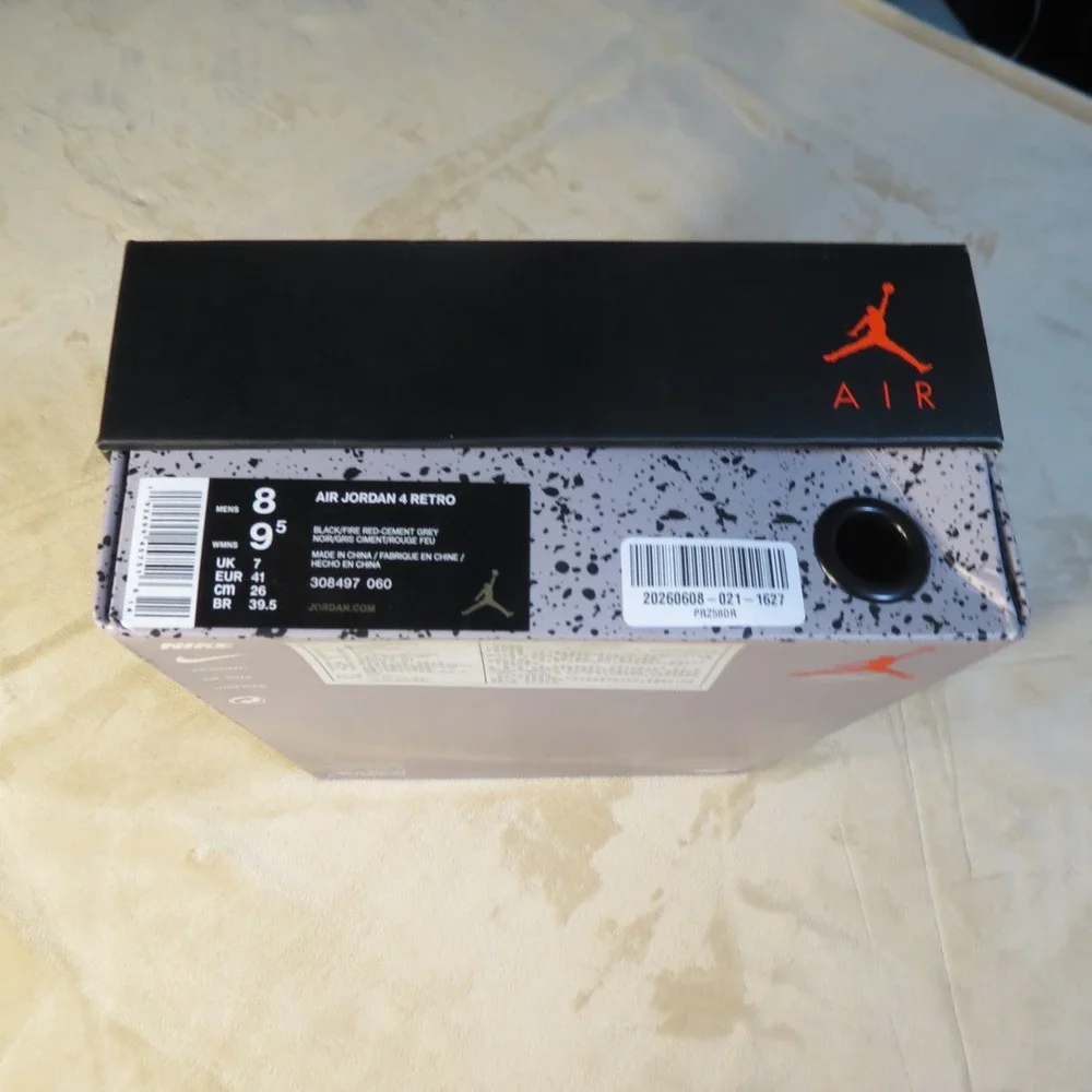 Air Jordan 4 Retro Bred 2019 Black Fire Red Cement Grey 308497-060 Mens 8.5